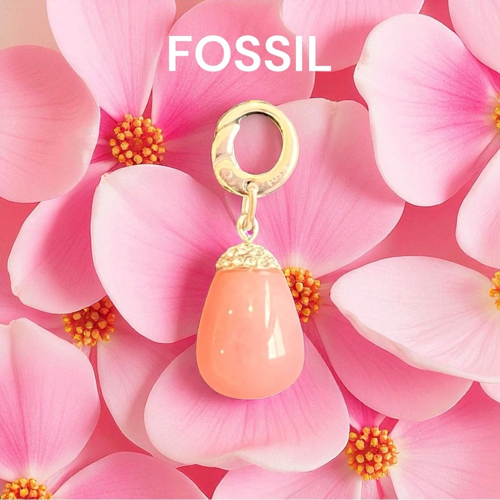 FOSSIL Blush Stone in Silver Steel  with Crystal Detail Charm 🪷